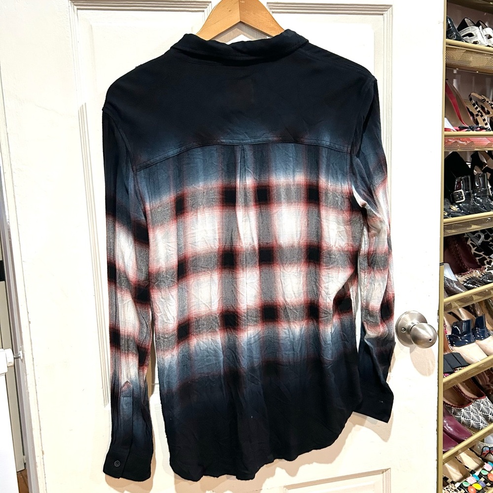RAILS Hunter Ivory Smoke Dip Dye Flannel Button Down Relaxed Cozy Size M - Picture 8 of 10